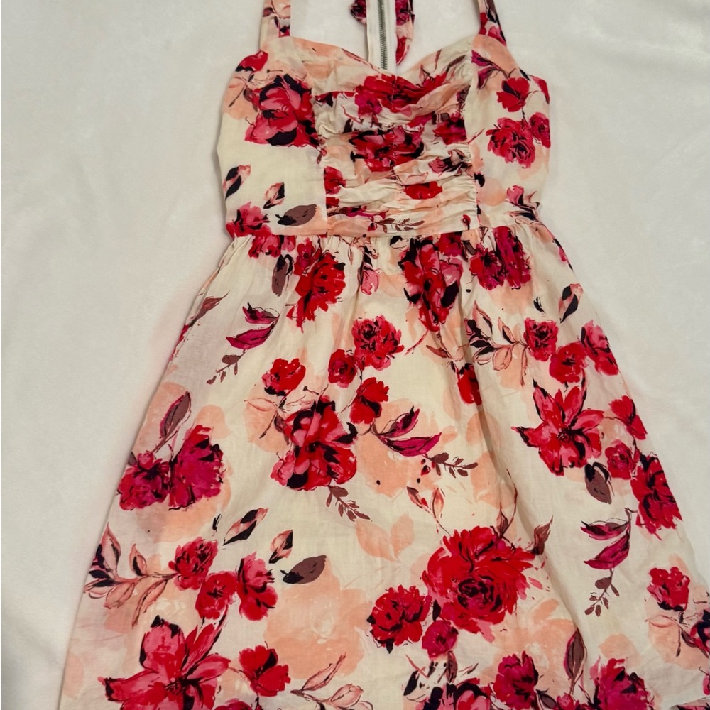 Halter Top Dress with Red and Pink Flowers